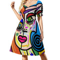 Funky Ladies Abstract Face No 2 Floral Smock Dress For Women Spring Summer Casual Dress For Party Multicolor Picasso Abstract