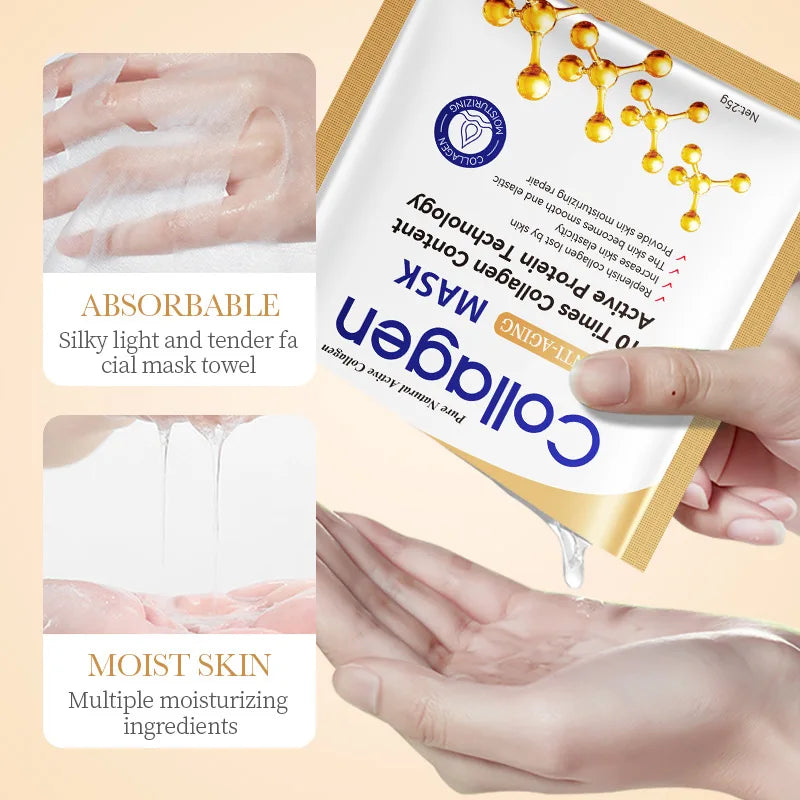 10pcs SADOER Collagen Face Mask Firming Moisturizing Whitenting skincare Face Sheet Mask Facial Masks Skin Care