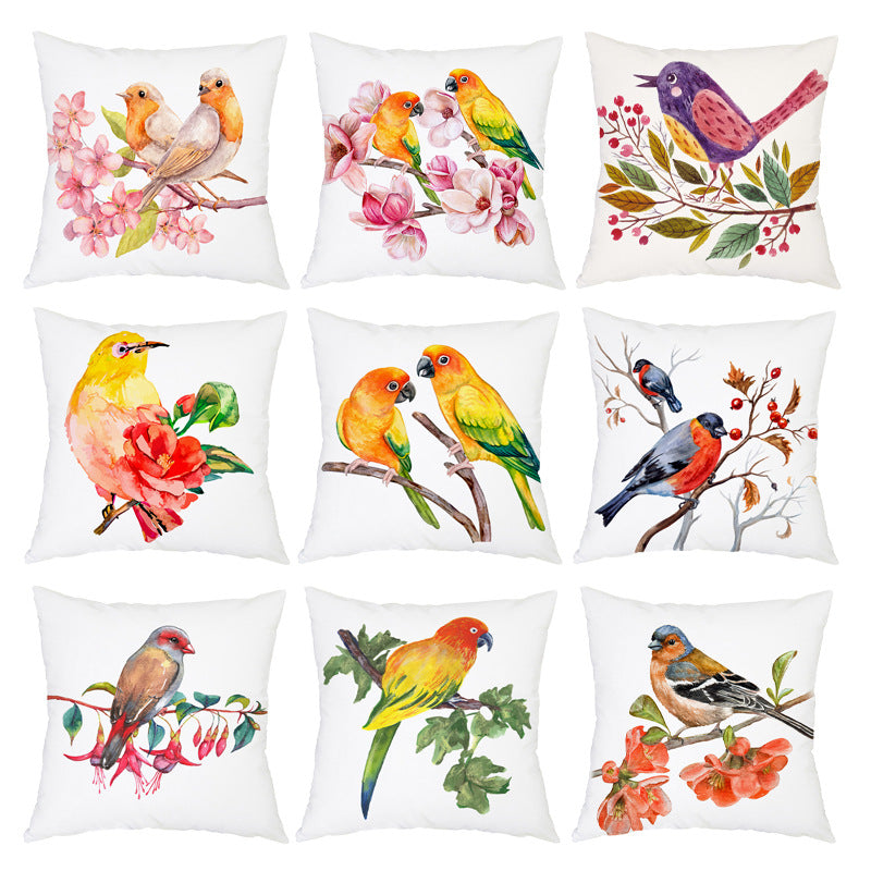 Flannel Print Nordic Bird Pattern Pillowcase
