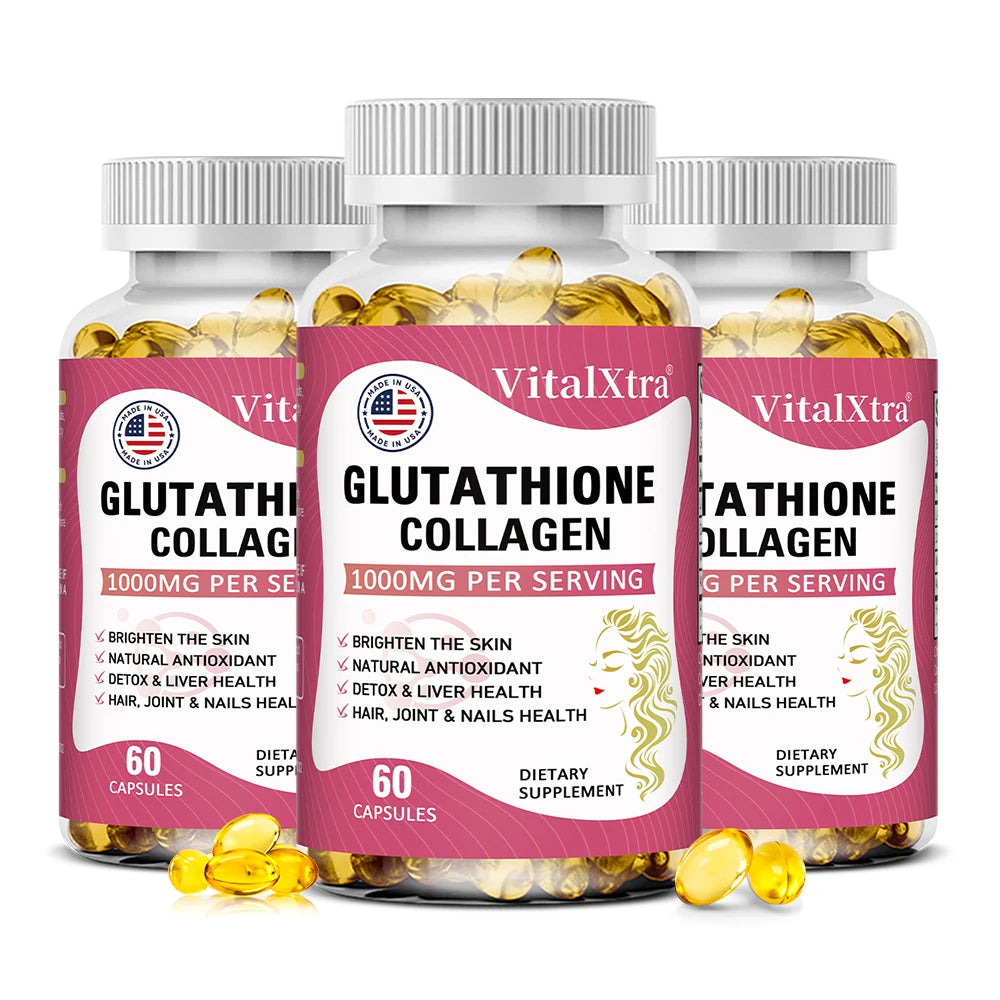 Glutathione Collagen 1000mg, Highly Absorbable Supplement, Supports Skin Health, Immunity, and Liver Function, 120 Capsules