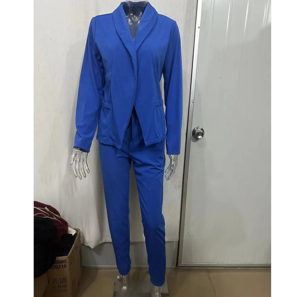Office Lady Blazer And Lace-Up Pants Two Piece Set 2024 New Casual Fashion Solid Color Women's Set Conjuntos De Mujer Streetwear