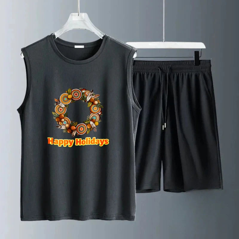 Men's Tank top Sets Summe new men's sets Short Sleeve+ Shorts Polyester Suit for man Fashion football Breathable