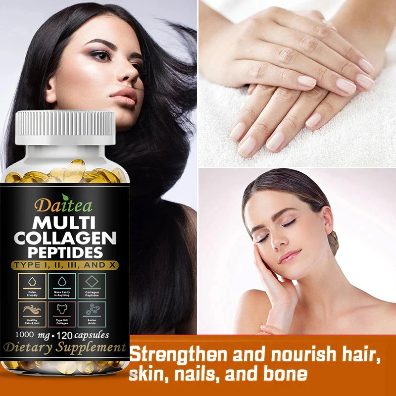 Multiple Collagen -Natural Energy Supplement, Support Cell Health, Anti-aging, Antioxidant, Skin, Joints, Hair, Bones Health