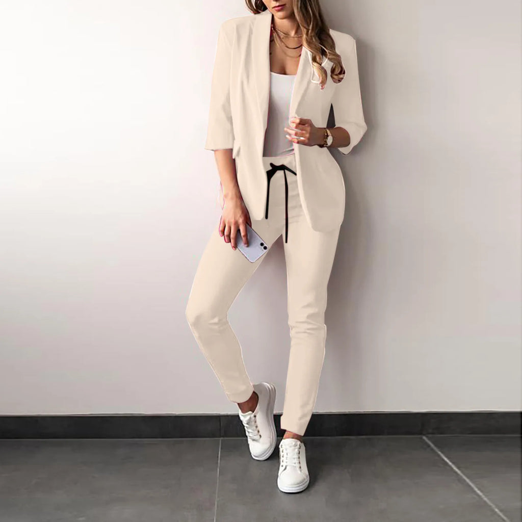 Office Lady Blazer And Lace-Up Pants Two Piece Set 2024 New Casual Fashion Solid Color Women's Set Conjuntos De Mujer Streetwear