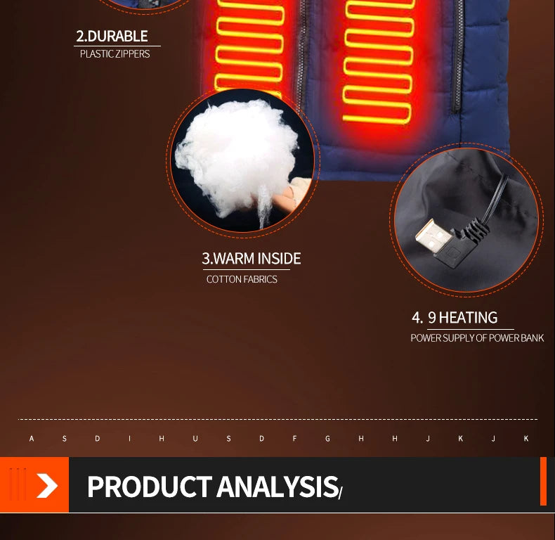 9 Heated Vest Zones Electric Heated Jackets Men Women Sportswear Heated Coat Graphene Heat Coat USB Heating Jacket For Camping 