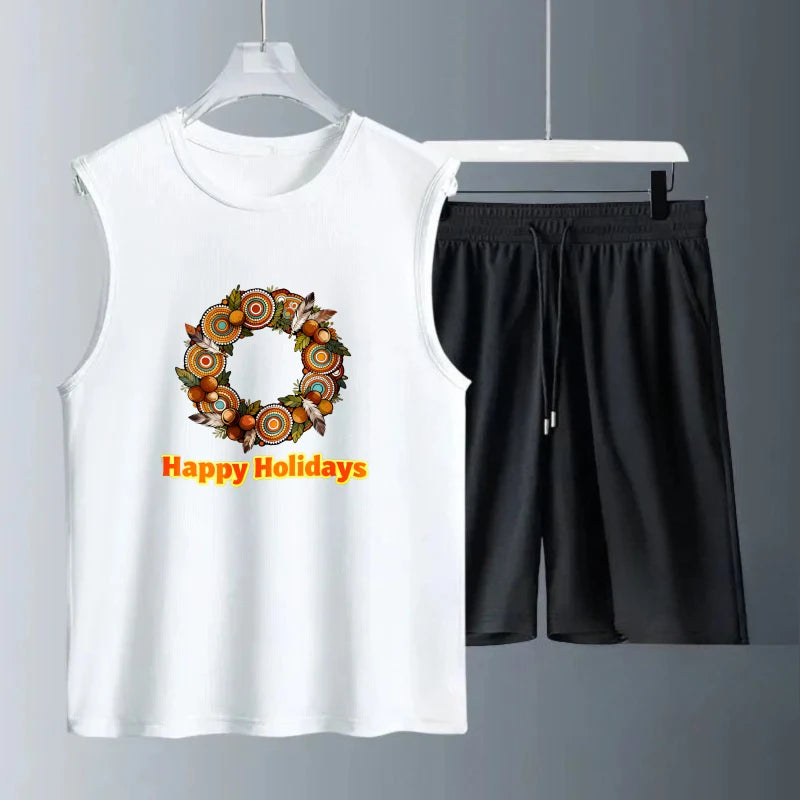 Men's Tank top Sets Summe new men's sets Short Sleeve+ Shorts Polyester Suit for man Fashion football Breathable