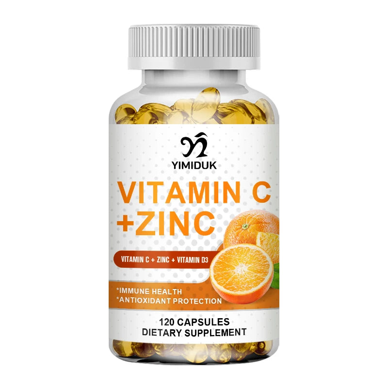 Yimiduk Premium Vitamin C & Zinc Supplement, for Energy, Metabolism & Overall Defense, Boosts Collagen & Skin Health, Non-GMO 