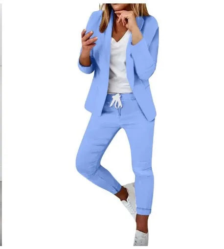 Office Lady Blazer And Lace-Up Pants Two Piece Set 2024 New Casual Fashion Solid Color Women's Set Conjuntos De Mujer Streetwear
