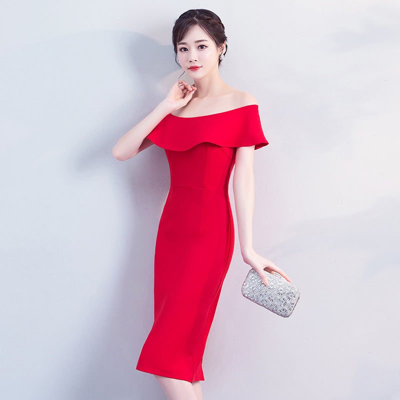 Ruffled off-shoulder slim slim dress dress vestido
