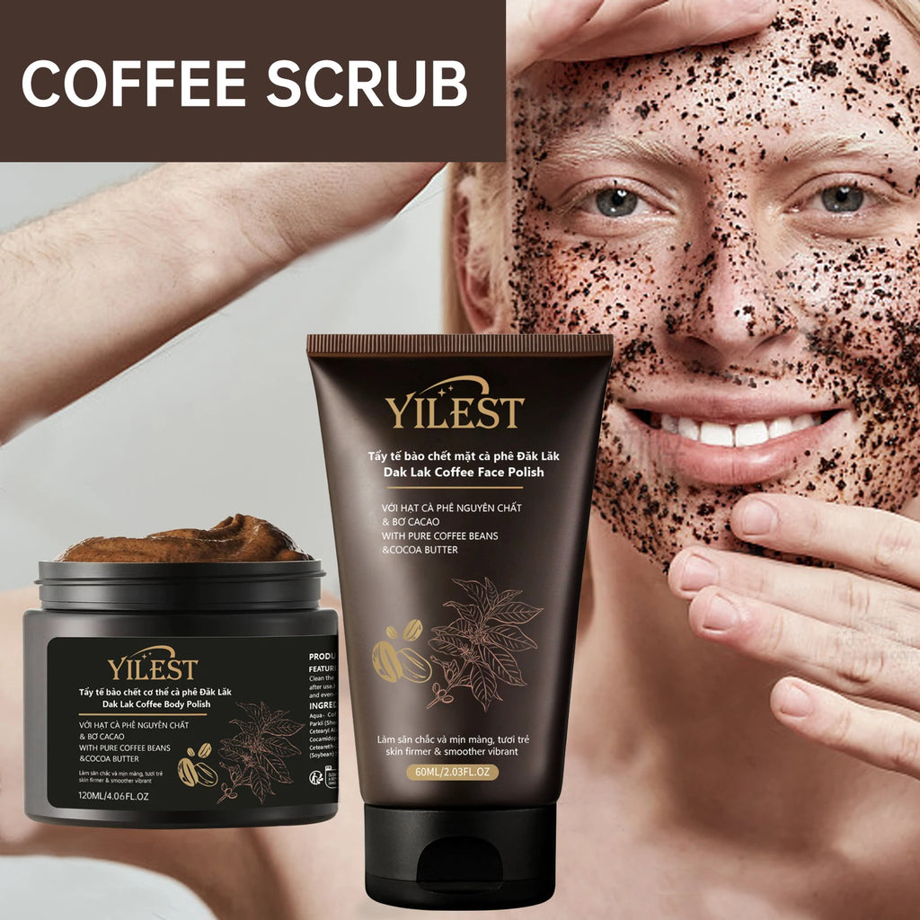【Coffee Grounds Body Scrub】120ml+60ml Set, Exfoliates & Moisturizes with Vitamin E, Helps Tighten & Improve Skin Texture