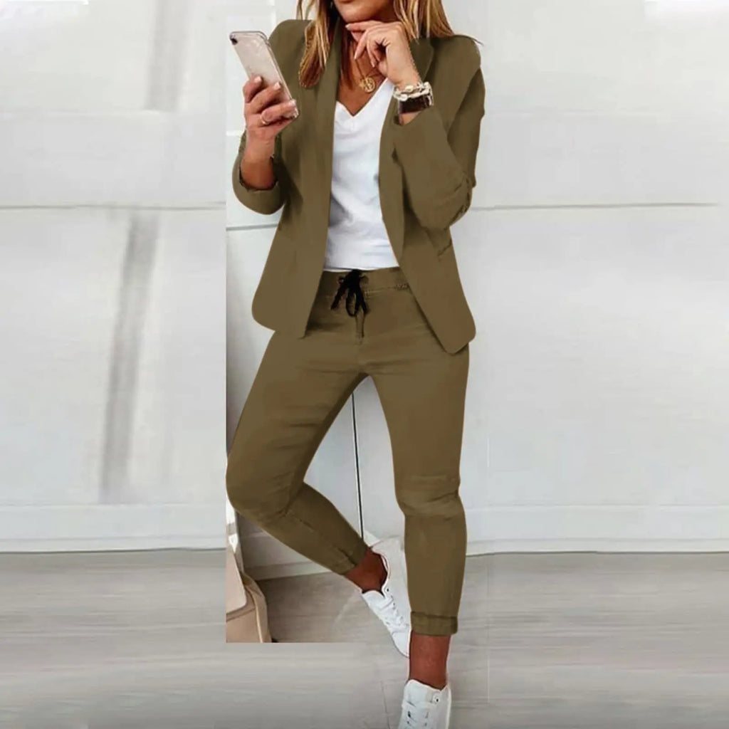 Office Lady Blazer And Lace-Up Pants Two Piece Set 2024 New Casual Fashion Solid Color Women's Set Conjuntos De Mujer Streetwear