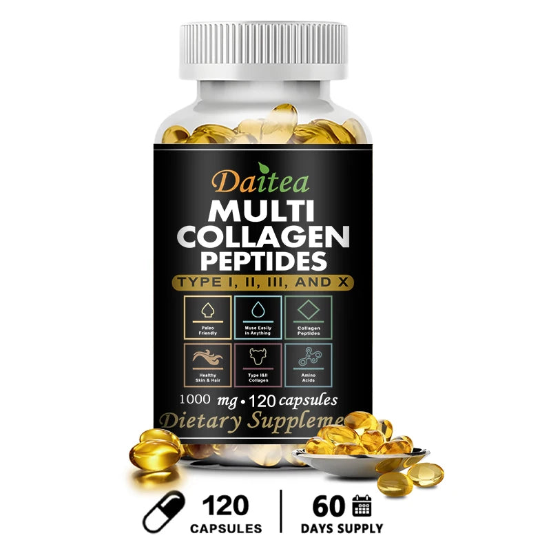 Multiple Collagen -Natural Energy Supplement, Support Cell Health, Anti-aging, Antioxidant, Skin, Joints, Hair, Bones Health