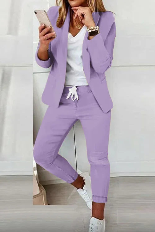 Office Lady Blazer And Lace-Up Pants Two Piece Set 2024 New Casual Fashion Solid Color Women's Set Conjuntos De Mujer Streetwear
