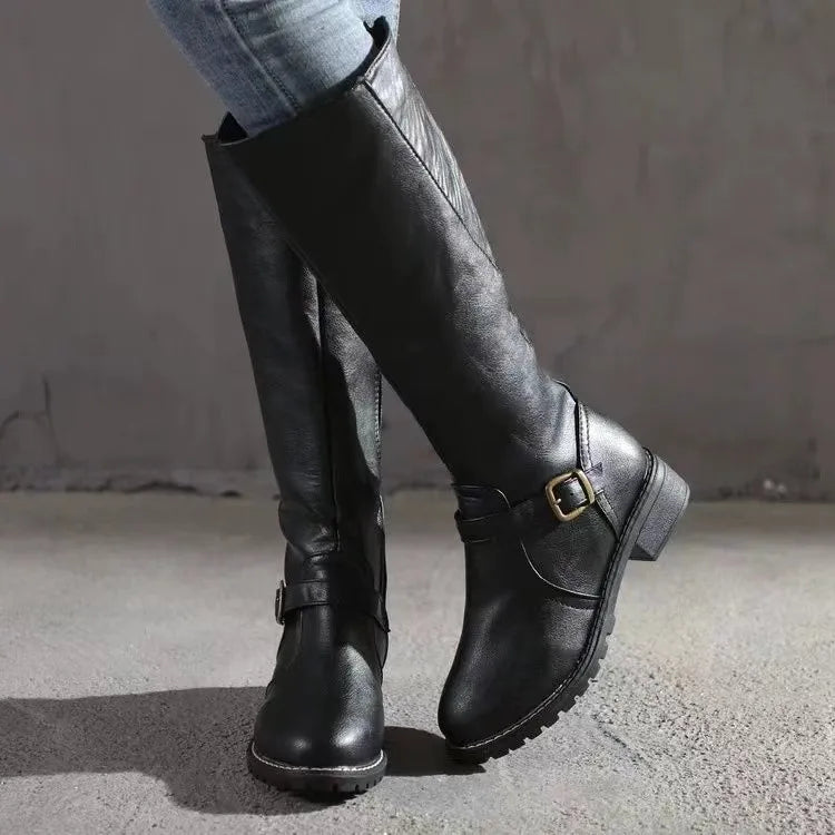 Winter Women's Riding Boots Round Toe Chunky Heel Over-the-Knee High Boots Women's Buckle Platform Shoes Botas Mujer 