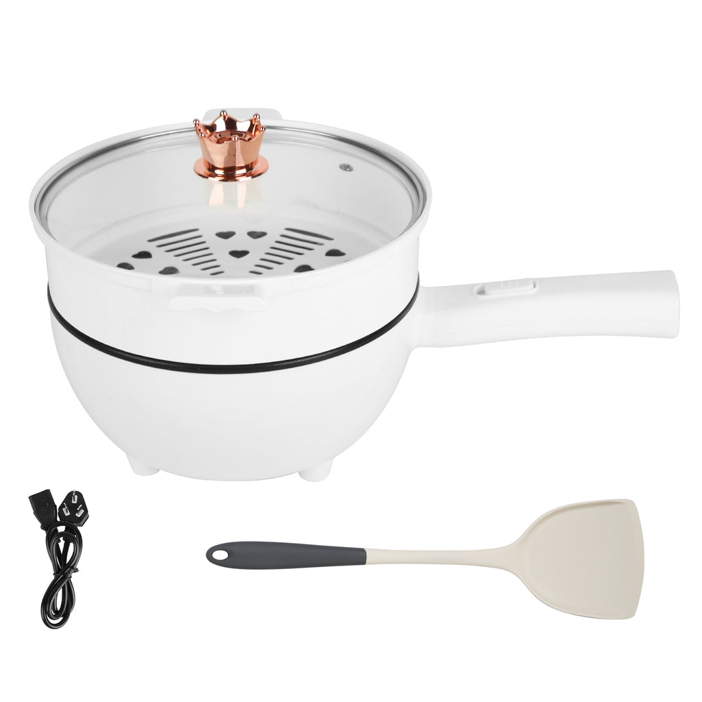 Electric Hot Pot Non-Stick Frying Pan Portable Rapid Noodles Cooker With Long Handle Steamer Spatula Dual Power Control Overheat Dry-Boil Protection For College Dorm Room Essential For Food Prepare