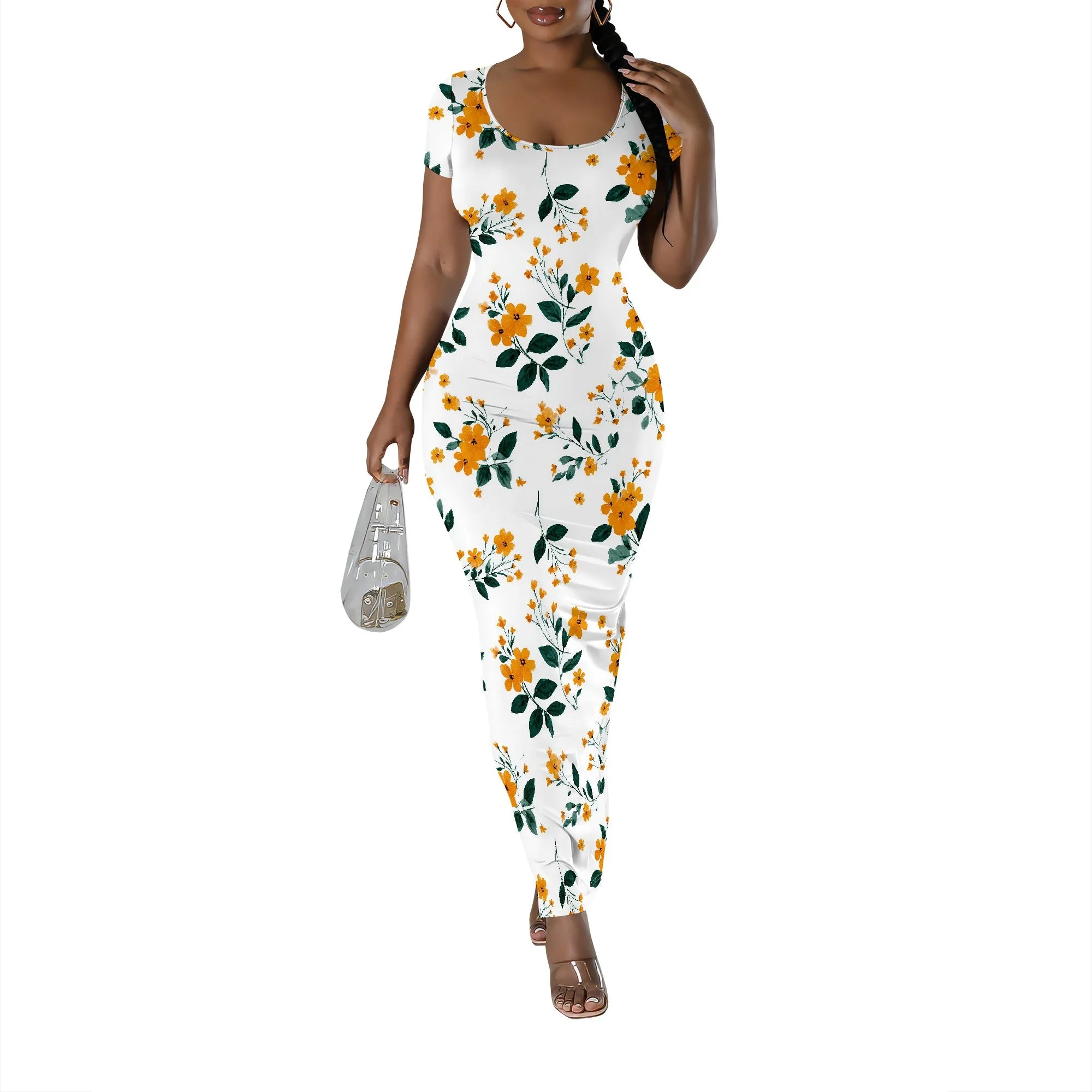 Womens Summer Casual Sexy Short Sleeve Bodycon Dress Basic Pencil Midi Club Dresses
