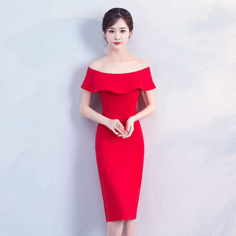 Ruffled off-shoulder slim slim dress dress vestido