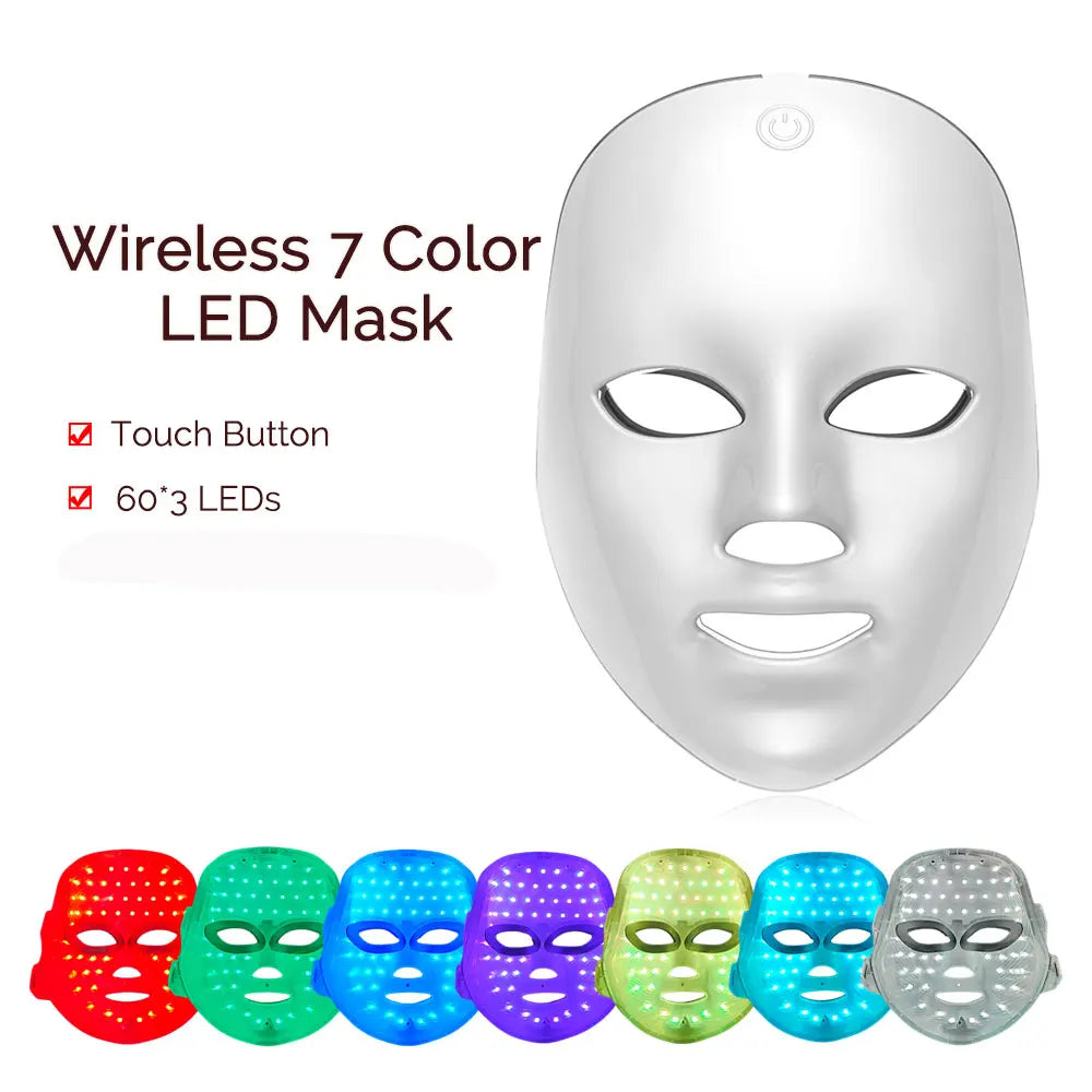 Wireless 7 Color LED Face Mask Portable Photon LED Facial Mask Anti Aging Repair Skin Face Lifting Skin Care Beauty Mask Tool 