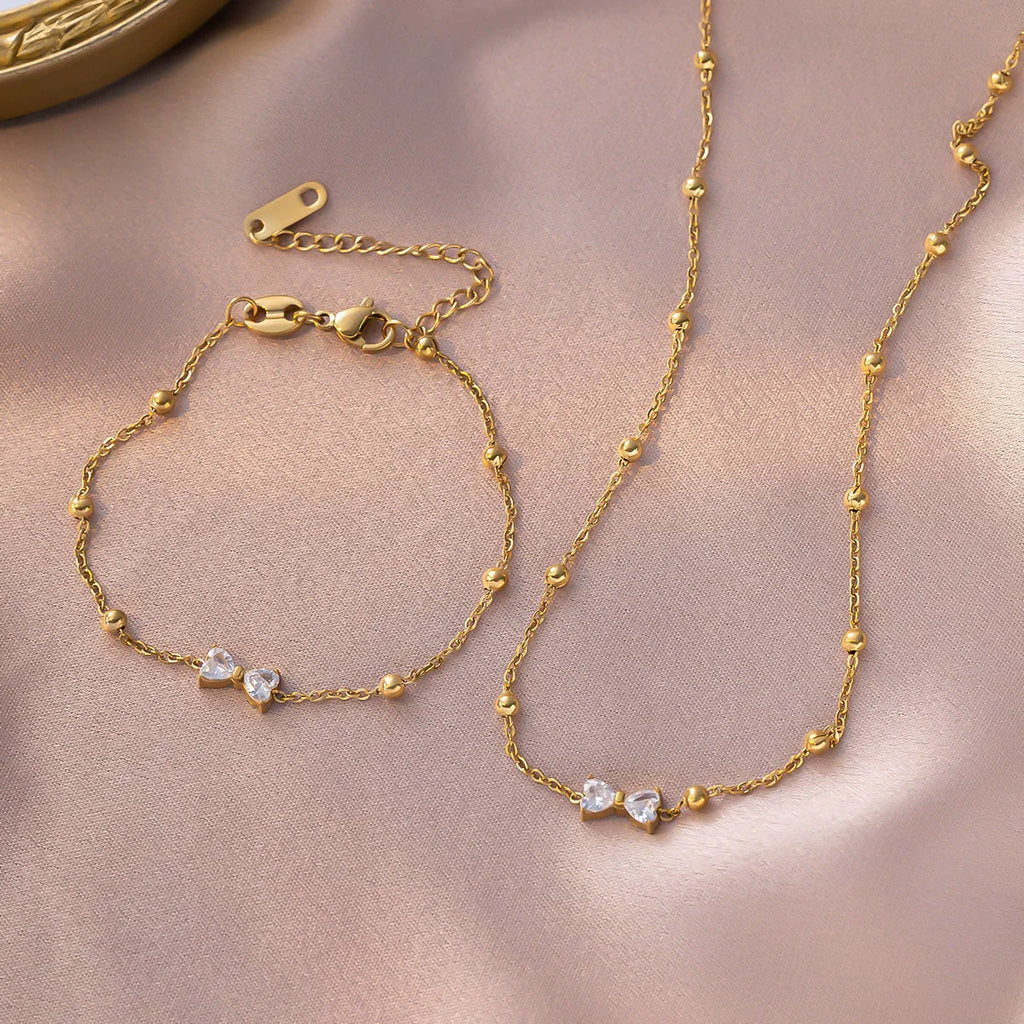 316L Stainless Steel Sparkling Zircon Necklace Bracelet Earrings for Women Fashion Temperament Jewelry Set Gifts