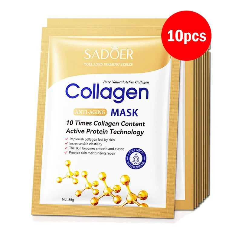 10pcs SADOER Collagen Face Mask Firming Moisturizing Whitenting skincare Face Sheet Mask Facial Masks Skin Care