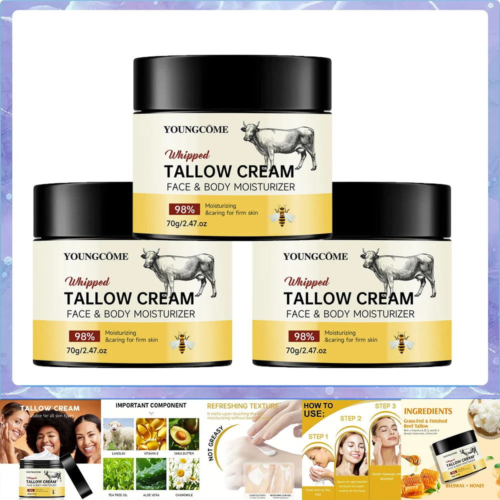 Beef Tallow Paste Deeply Moisturizer Honey Balm Brightening Wrinkle Remover Grass Fed Tallow Wild Honey Face Body Cream Skin