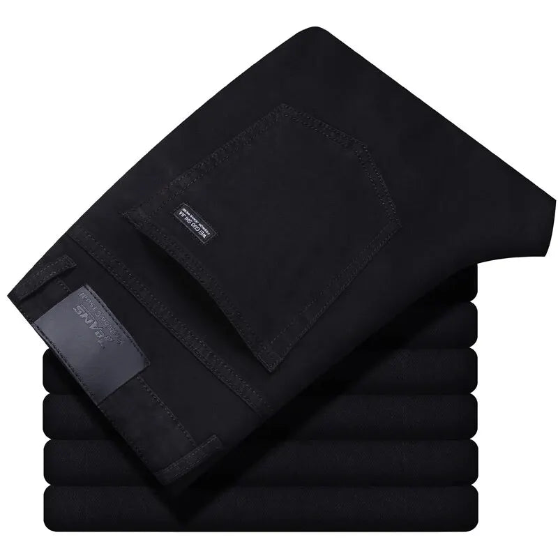 Wthinlee New Business Men's Jeans fleece Casual Straight Stretch Fashion Classic Blue Black Work Denim Trousers Male  Clothing