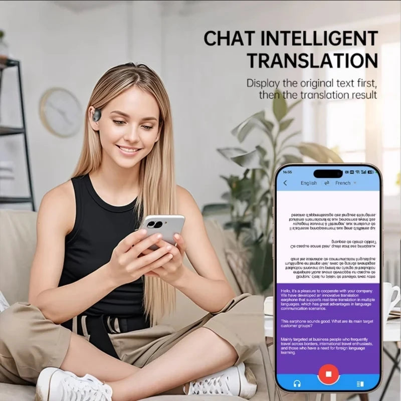 156 Language Translator Wireless Headphones Smart Waterproof Ai Real-time Translator Bluetooth 5.4 Earbuds Business Earphone