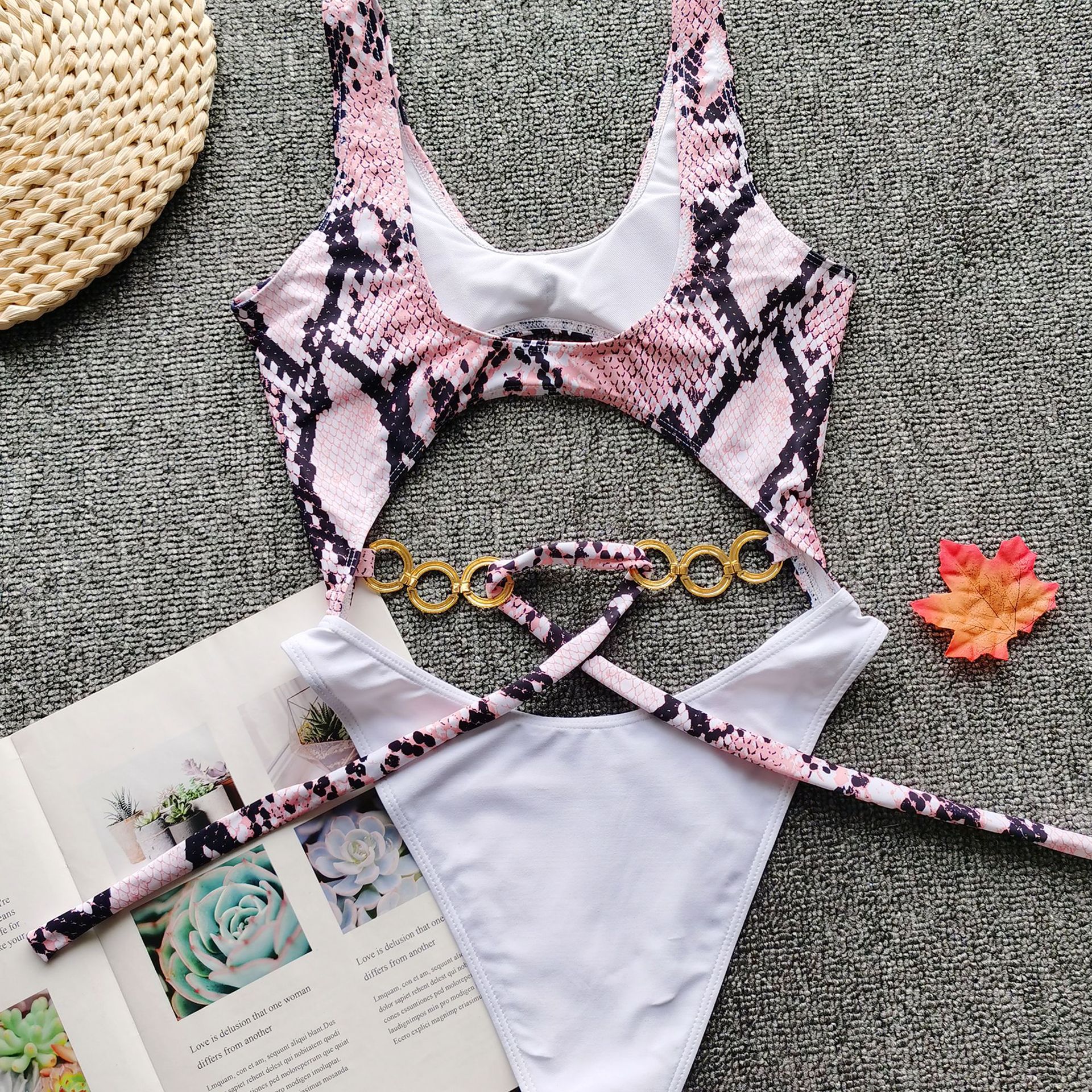 Metallic bikini bow tie stitching swimsuit