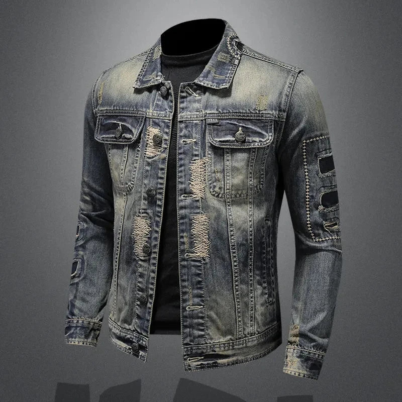 2024 winter denim jacket male Fashion Trench Coat Trend Jacket Men's Casual jackets men classic style denim Coat men full M-4XL 