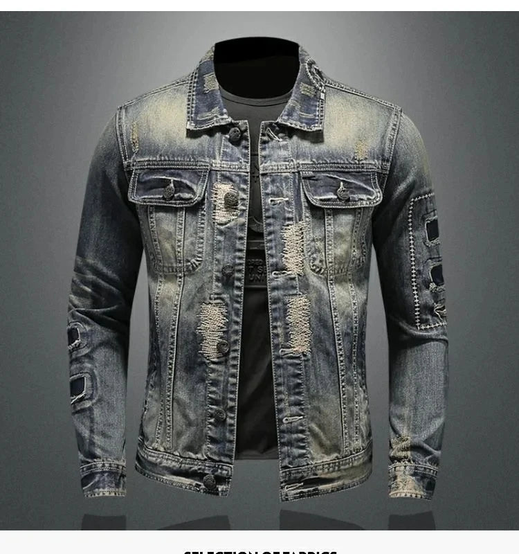 2024 winter denim jacket male Fashion Trench Coat Trend Jacket Men's Casual jackets men classic style denim Coat men full M-4XL 