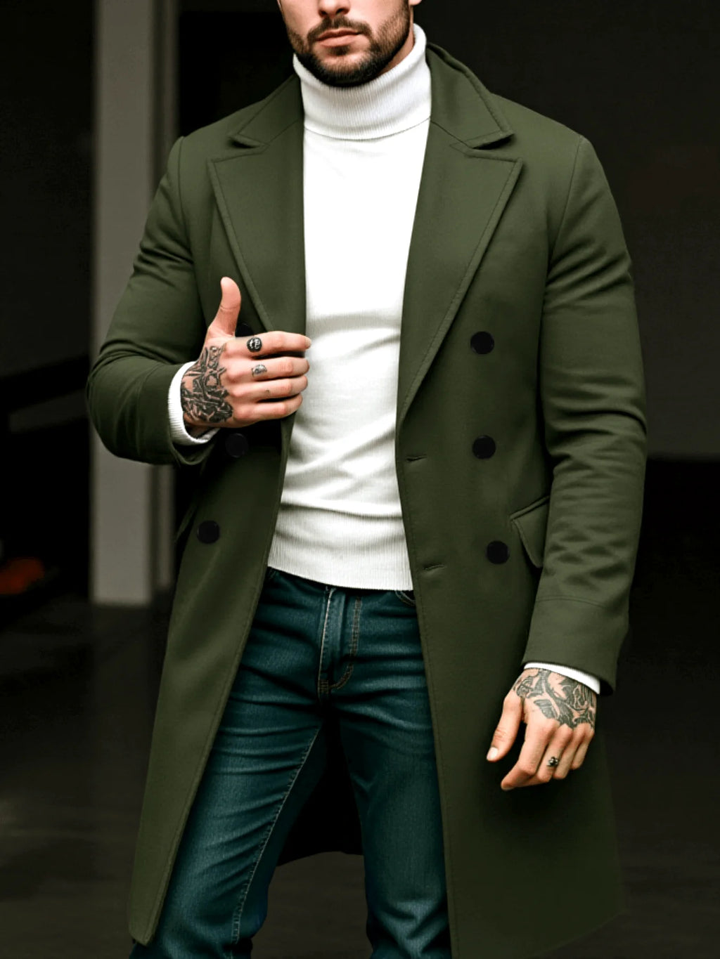 Men's Trench Jacket Winter Warm Thickened Lined Single Breasted Coat Casual Wear Streetwear Fashion Outerwear Men Long Coats