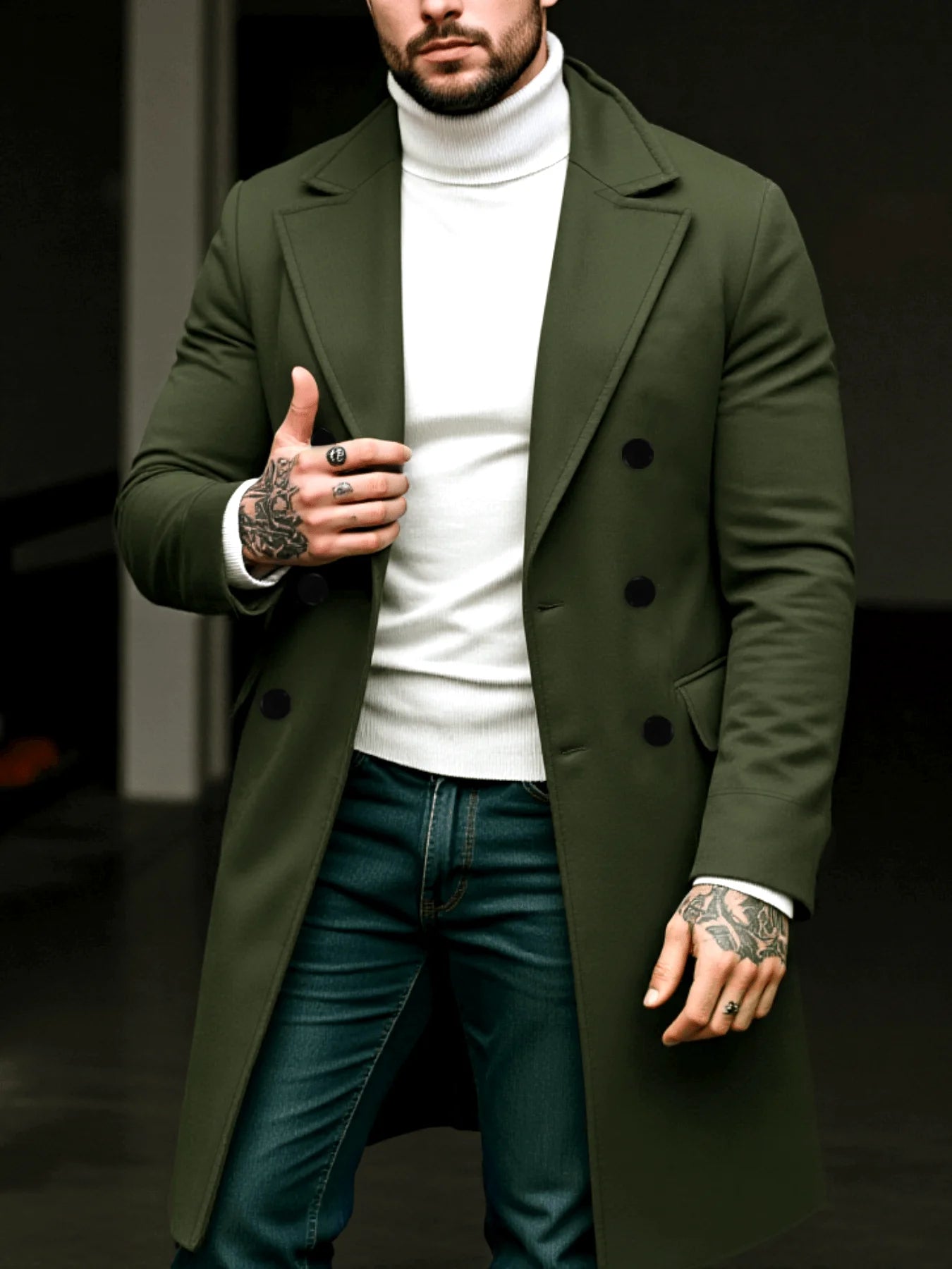 Men's Trench Jacket Winter Warm Thickened Lined Single Breasted Coat Casual Wear Streetwear Fashion Outerwear Men Long Coats
