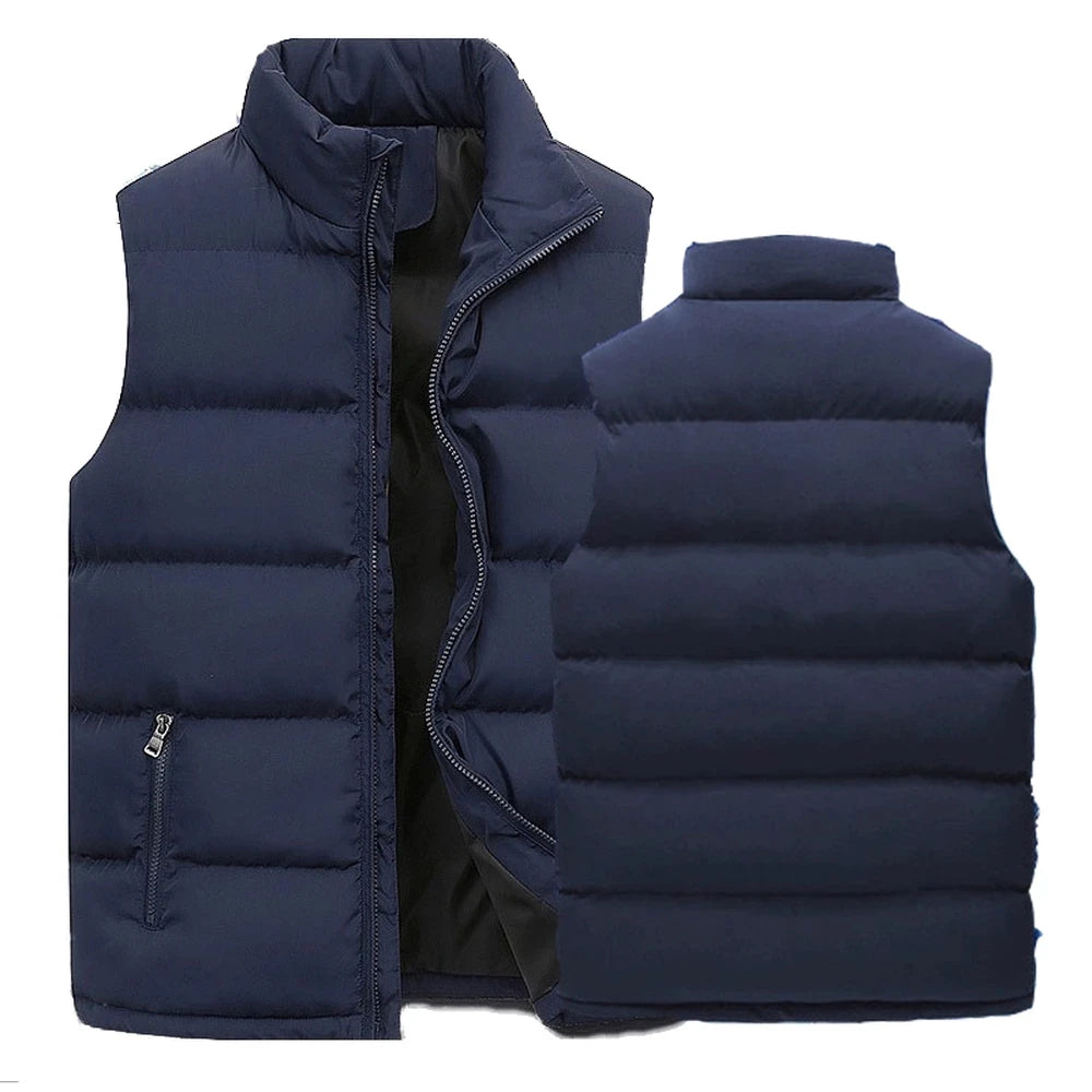 Mens Vest Jacket Warm Sleeveless Jackets Winter Waterproof Zipper Coat Autumn Stand-up Collar Casual Waistcoat Brand Clothing 