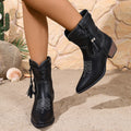 Pointed-toe Square-heel Denim Boots For Women