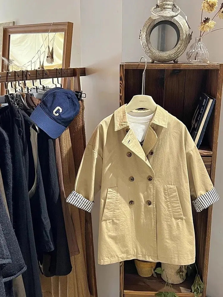 Girl's Trench Coat Spring and Autumn Children's Western British Style Medium length Jacket 110-160cm