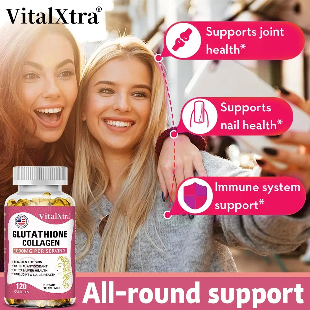 Glutathione Collagen 1000mg, Highly Absorbable Supplement, Supports Skin Health, Immunity, and Liver Function, 120 Capsules