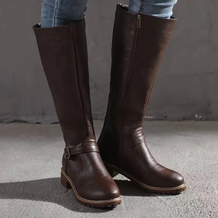 Winter Women's Riding Boots Round Toe Chunky Heel Over-the-Knee High Boots Women's Buckle Platform Shoes Botas Mujer 