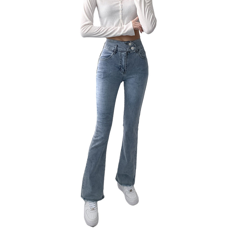 Light-colored High Waisted Micro Trousers Slimming Women's Raw Edge Cropped Flared Pants