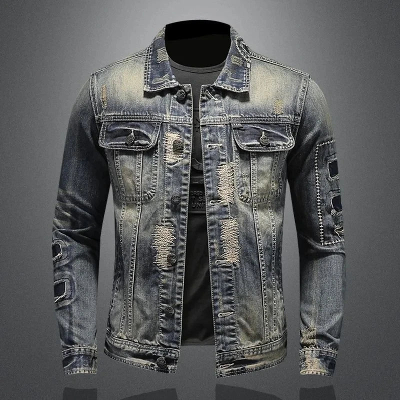 2024 winter denim jacket male Fashion Trench Coat Trend Jacket Men's Casual jackets men classic style denim Coat men full M-4XL 