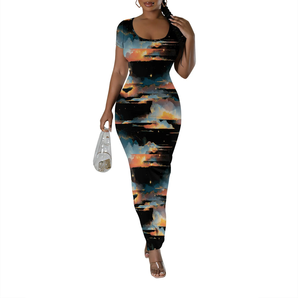 Womens Summer Casual Sexy Short Sleeve Bodycon Dress Basic Pencil Midi Club Dresses