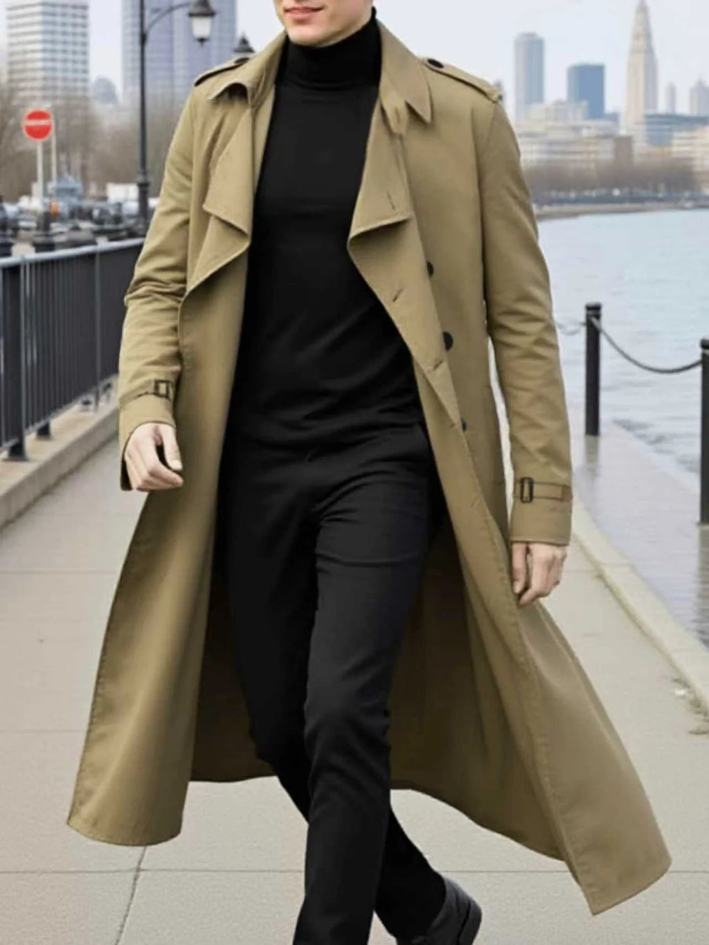 Men's Jacket Spring Autumn Thin Trench Coat Double-Breasted Warm X-Long Lightweight Jacket Fashionable Wear Blazer Streetwear