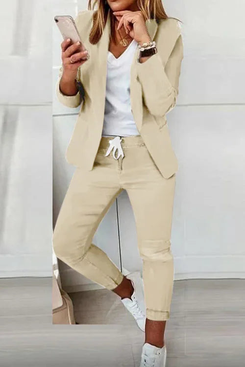 Office Lady Blazer And Lace-Up Pants Two Piece Set 2024 New Casual Fashion Solid Color Women's Set Conjuntos De Mujer Streetwear