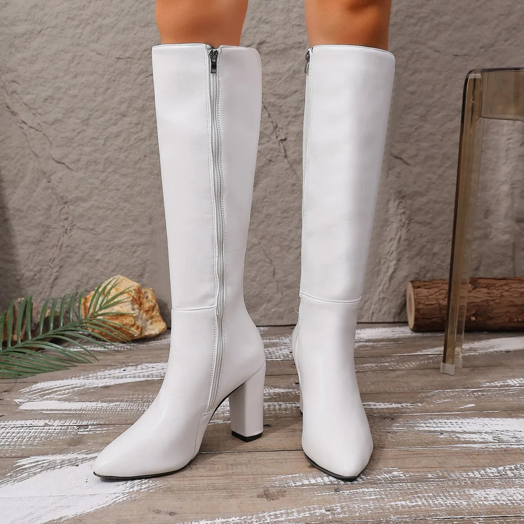 Retro-style High-rise Boots, Thick Heel, Thin Square Toe, Women's Fashion and Versatile Knight Boots