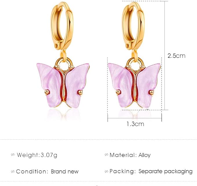 Butterfly Huggie Hoop Earrings Set for Women Girls Cute Colorful Acrylic Gold Plated Dangle Drop Statement Earrings Teen Kids Trendy Jewelry Gift 
