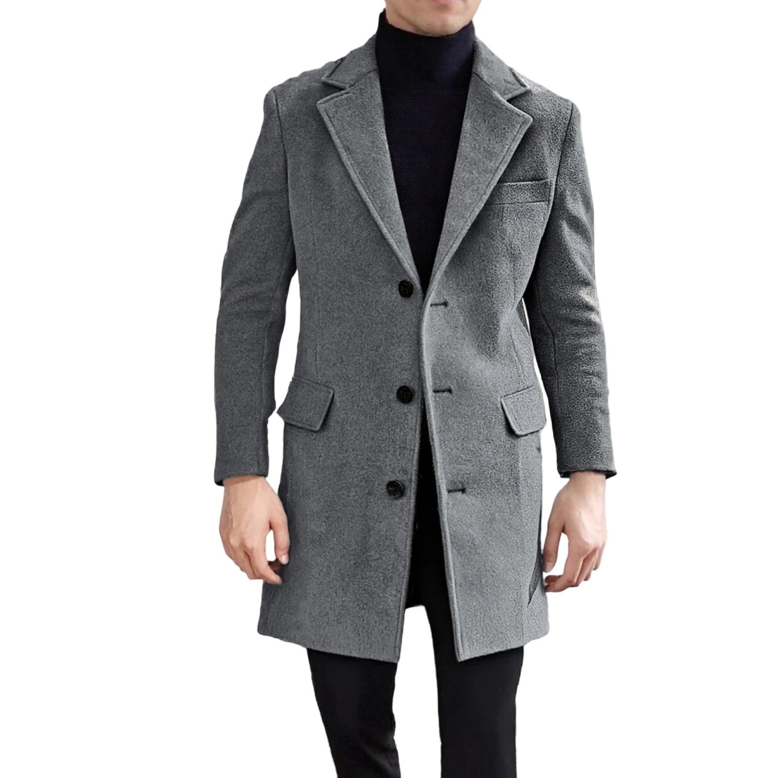2026 Winter Fashion Men's Mid-Length Wool Overcoat Male Long Sleeve Lapel Solid Color Trench Coat Winter Outerwear