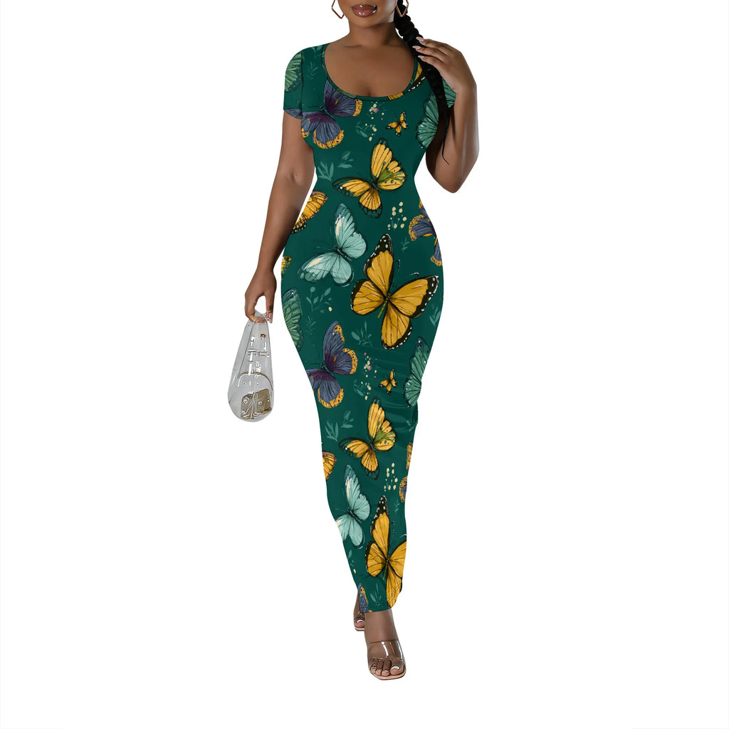 Womens Summer Casual Sexy Short Sleeve Bodycon Dress Basic Pencil Midi Club Dresses