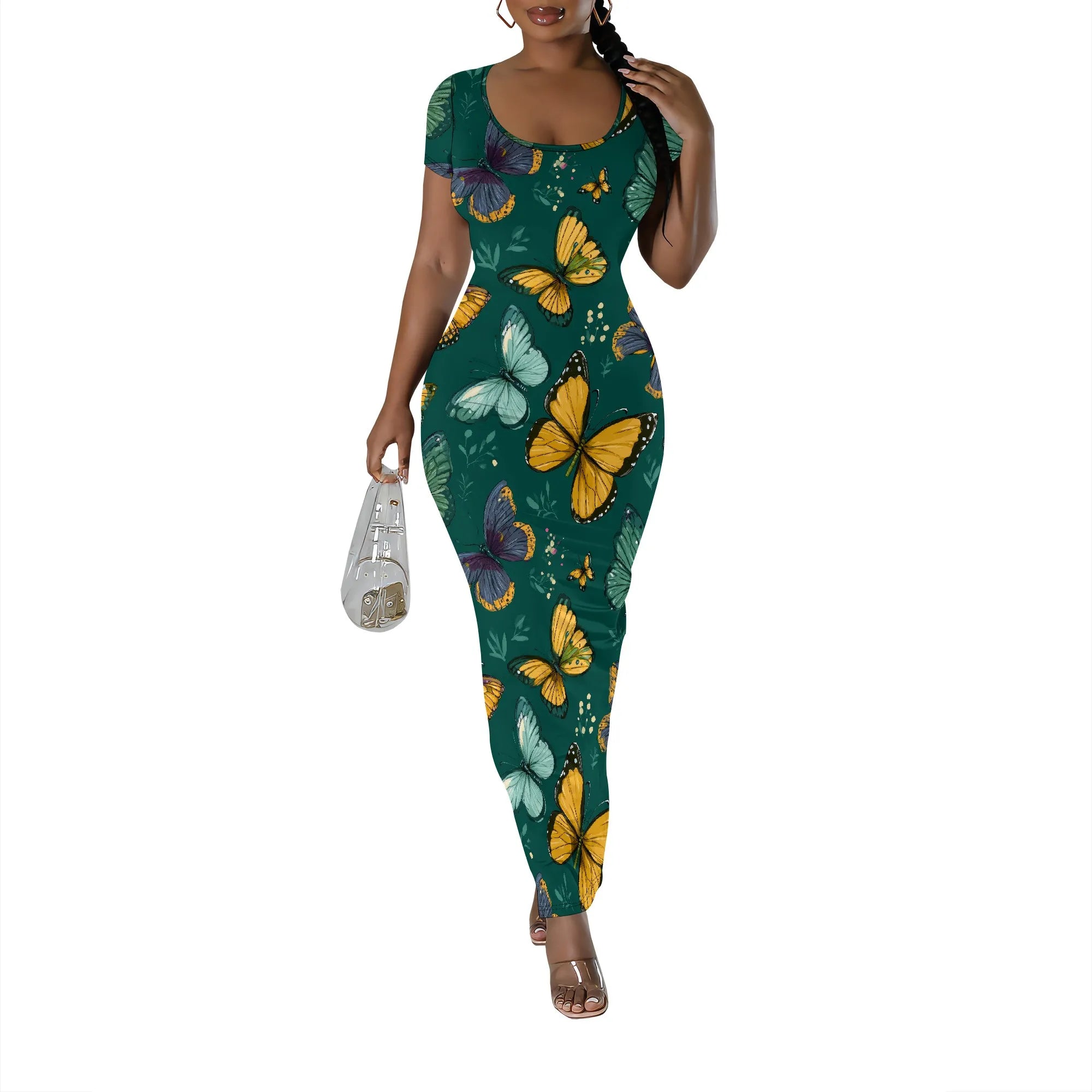 Womens Summer Casual Sexy Short Sleeve Bodycon Dress Basic Pencil Midi Club Dresses