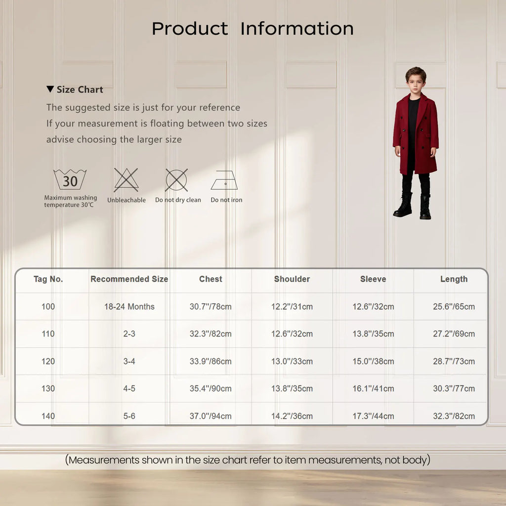 Kids Boys Warm Long Trench Coat Fall And Winter Double-breasted Coat Long Sleeve Tailcoat Long Jacket Birthday Party Costumes