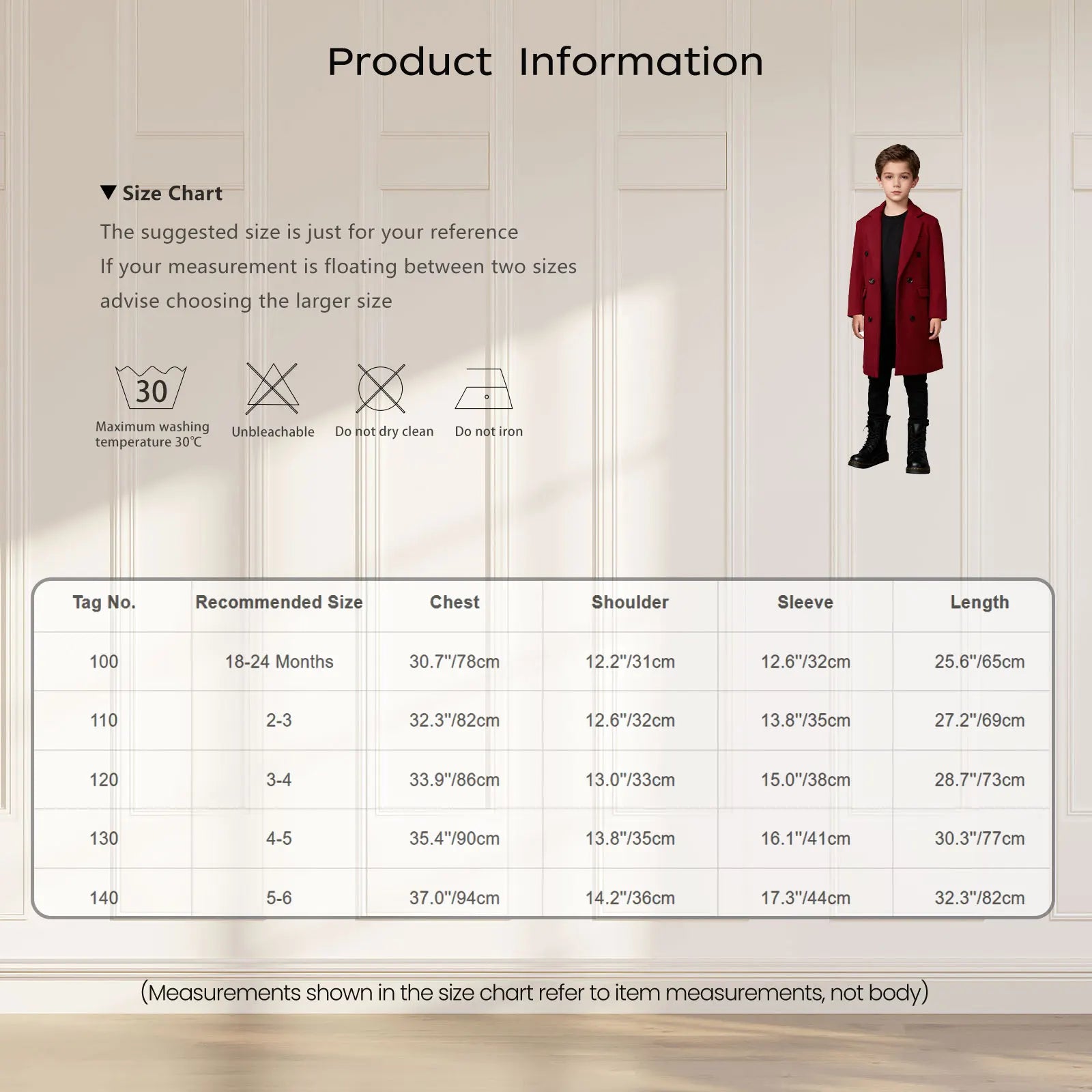 Kids Boys Warm Long Trench Coat Fall And Winter Double-breasted Coat Long Sleeve Tailcoat Long Jacket Birthday Party Costumes