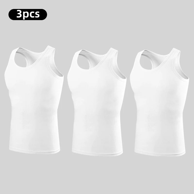1/3 Pack Four Seasons Men's Cotton Joker Vest Teenagers Simple Fit Sports Fitness T-shirt Middle-aged Casual Sleeveless Shirt 